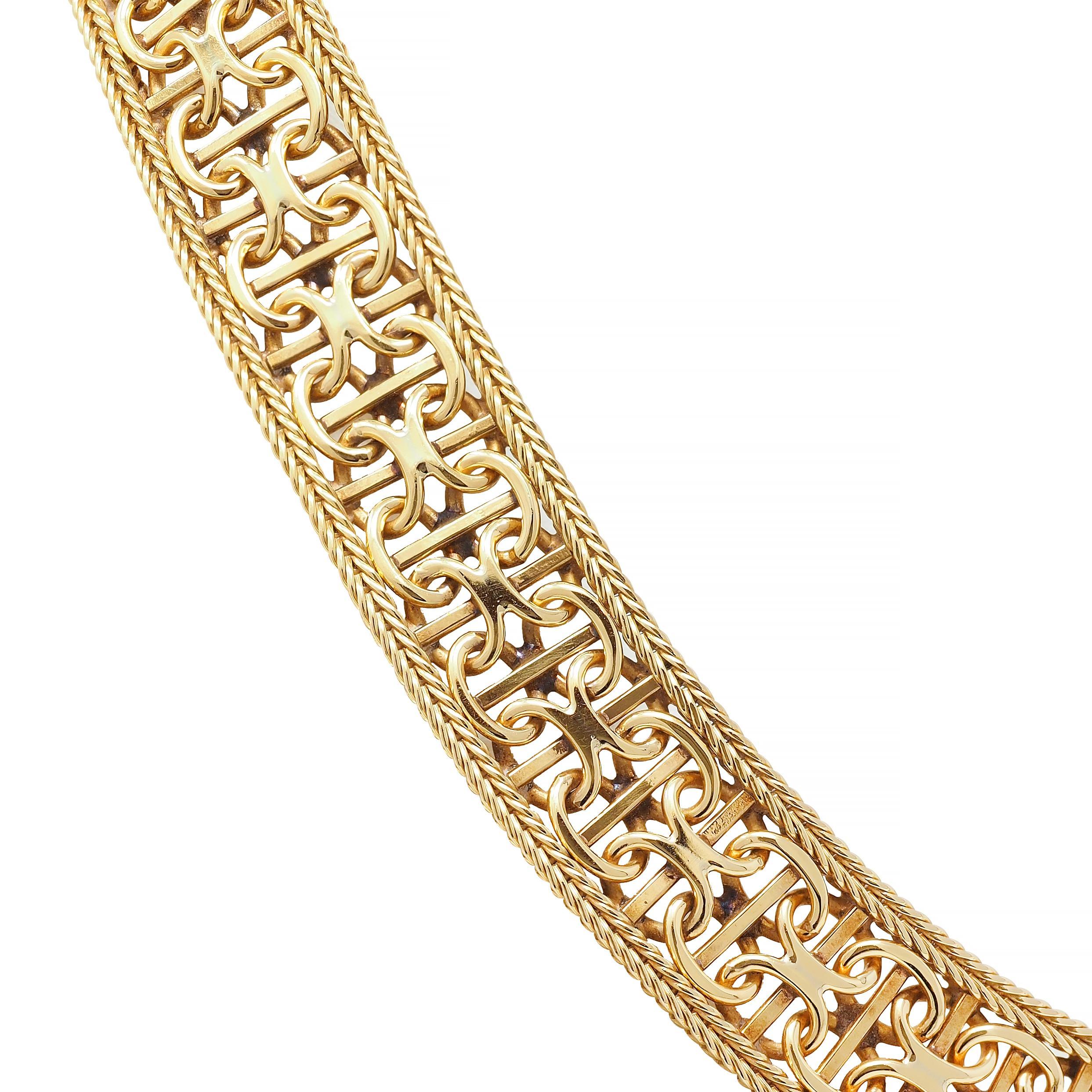 Französische Mid-Century-Halskette aus 18 Karat Gelbgold mit gewebtem Band und Vintage-Kragen im Angebot 2