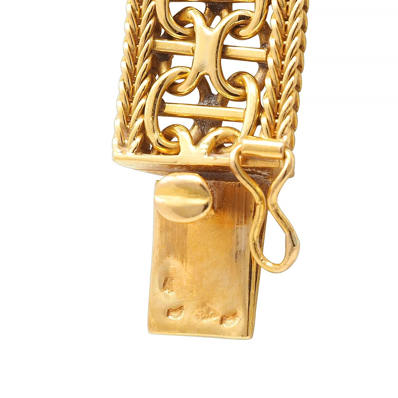 Französische Mid-Century-Halskette aus 18 Karat Gelbgold mit gewebtem Band und Vintage-Kragen im Angebot 3