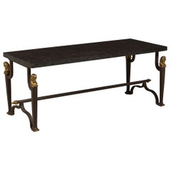 French Mid-Century (1940s) Bagues Patinated Wrought Iron 
Marble Coffee Table