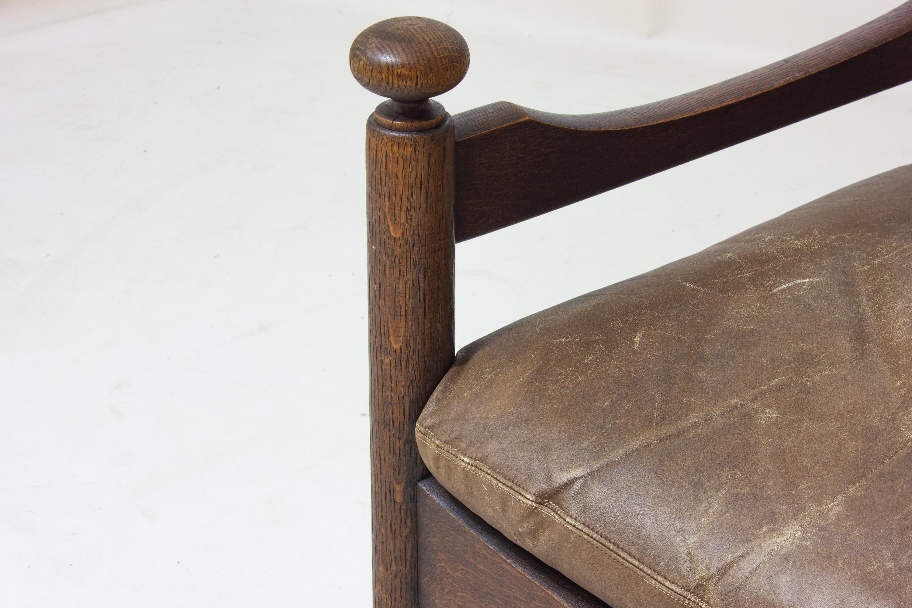 Poltrona francese a due posti della metà del secolo scorso in Oak e pelle in vendita 13