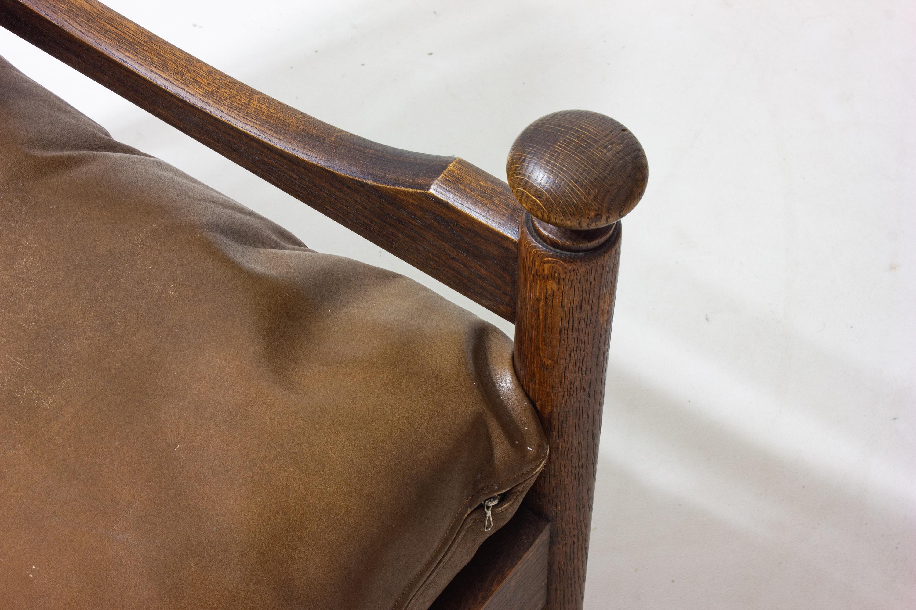 Poltrona francese a due posti della metà del secolo scorso in Oak e pelle in vendita 1