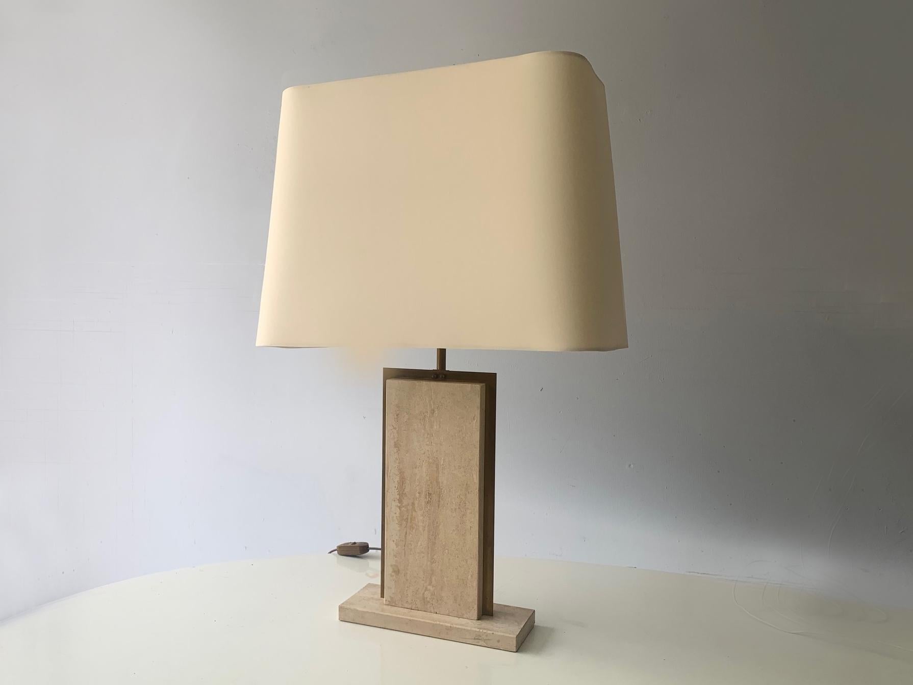 Mid-Century Modern French mid century 1960’s travertine marble table lamp For Sale