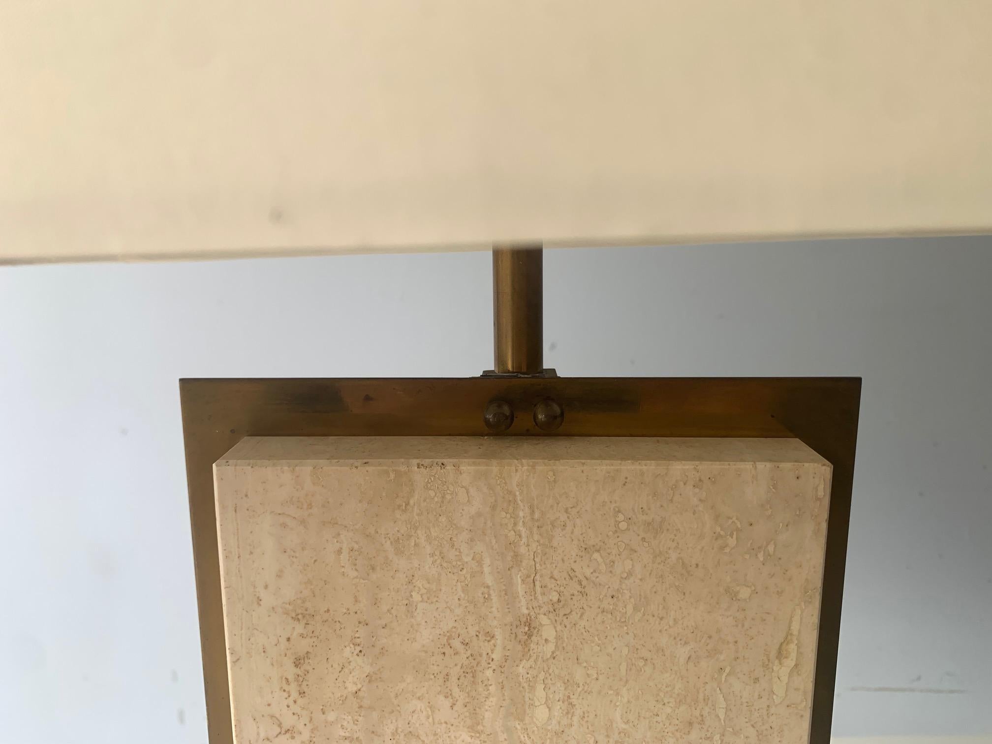 20th Century French mid century 1960’s travertine marble table lamp For Sale