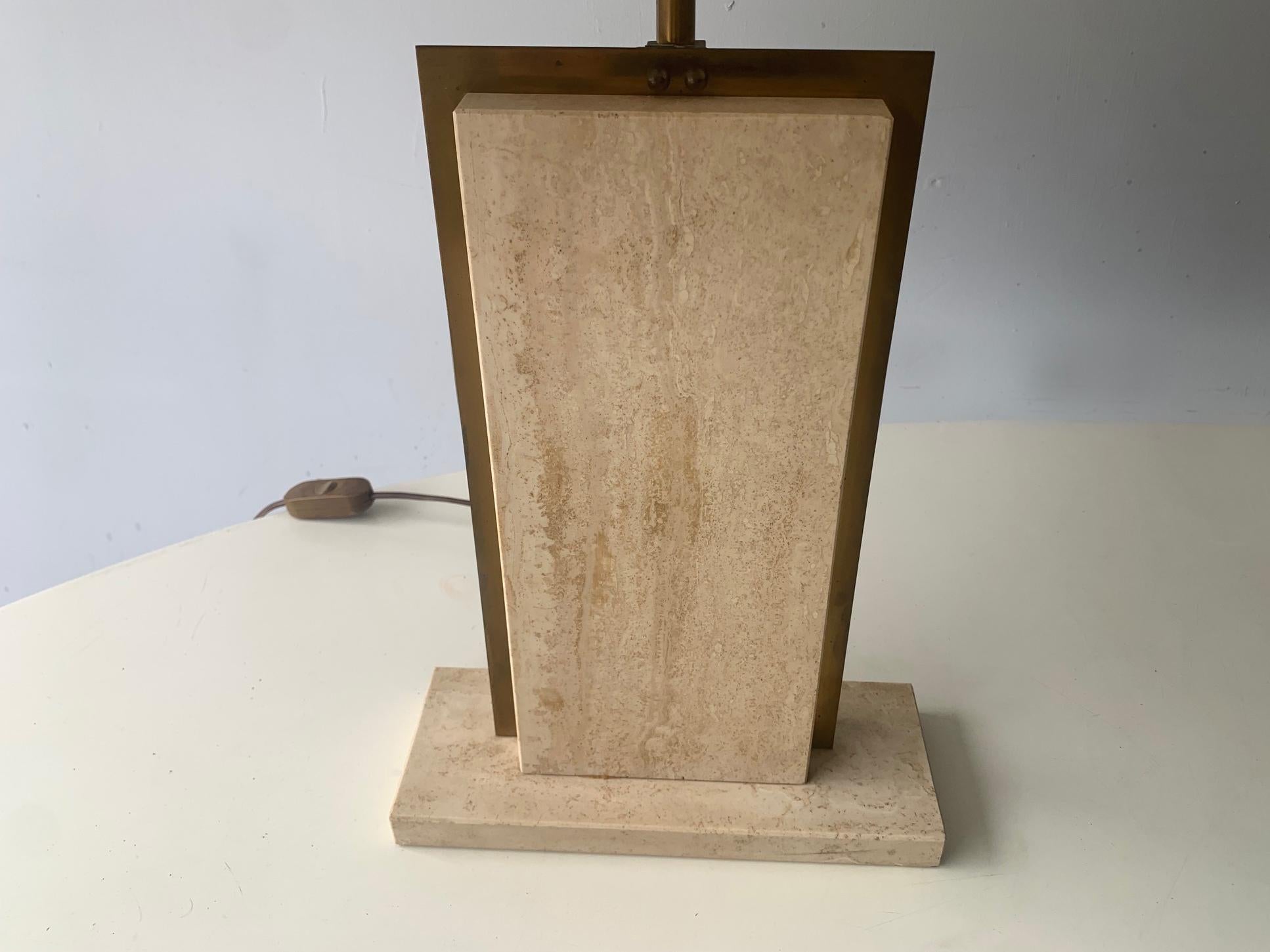 Travertine French mid century 1960’s travertine marble table lamp For Sale