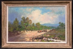 1960's French Oil Oxen & Cart in Sun Scorched South of France Landscape