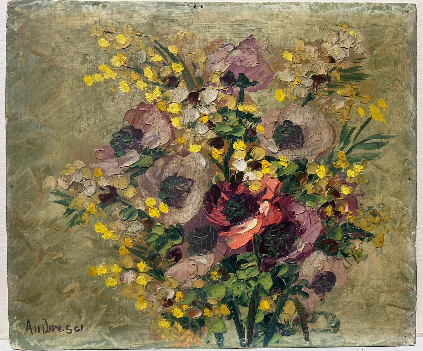 Medal Winning 1950's French Post-Impressionist Signed Oil Still Life of Flowers - Painting by French Mid Century 