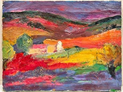 Mid 20th Century French Expressionist Oil Provence Purple Orange Gold Yellow