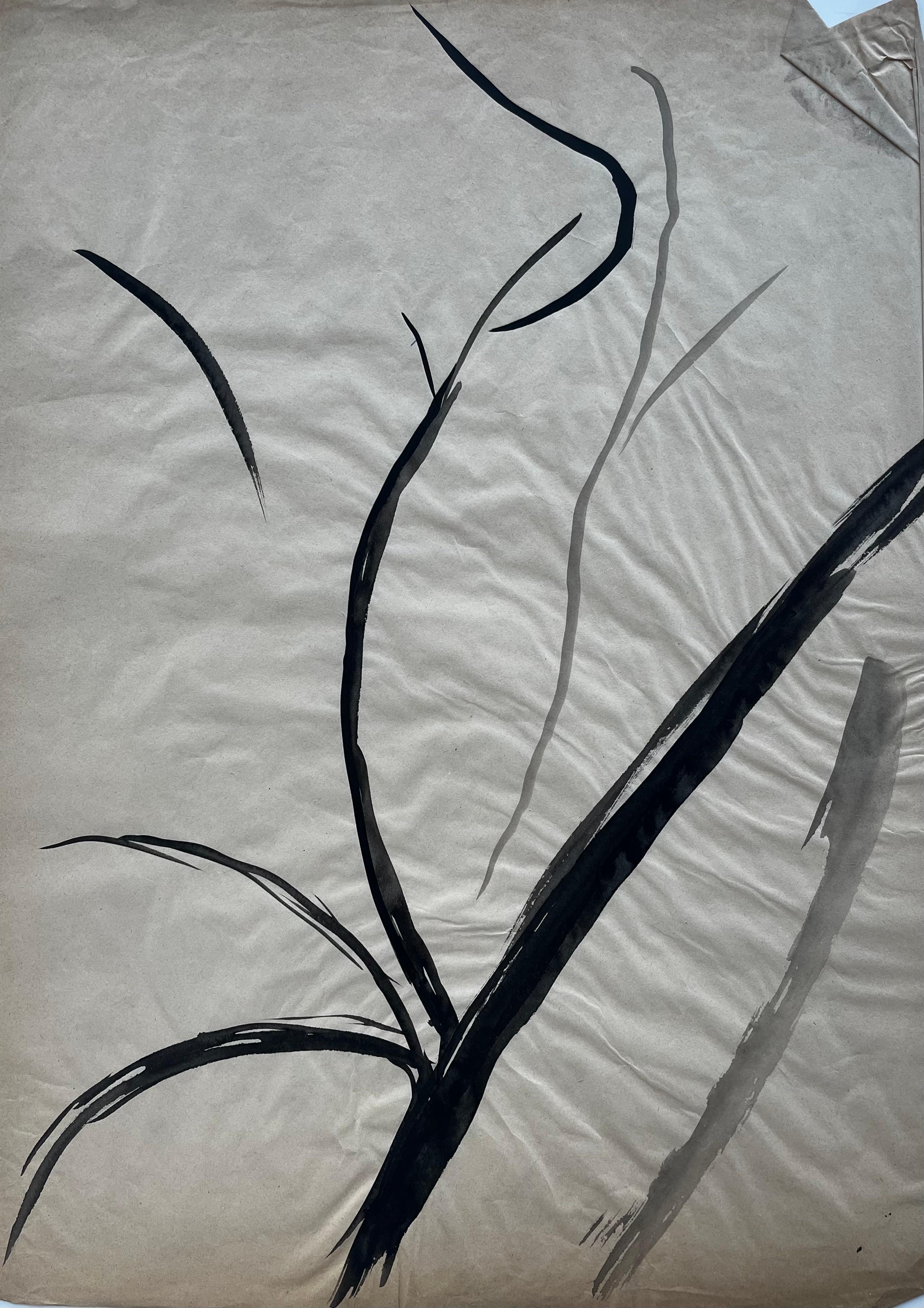 Mid Century French Abstract Botanical Expressionist Ink Painting