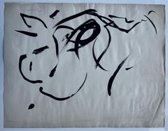 Mid Century French Abstract Expressionist Black Ink Calligraphic Painting