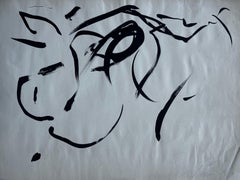 Mid Century French Abstract Expressionist Black Ink Calligraphic Painting