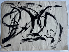Mid Century French Abstract Expressionist Black Ink Gestural Painting