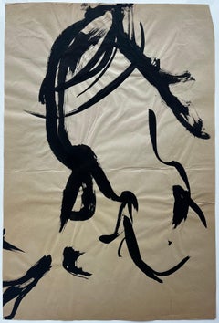 Mid Century French Abstract Expressionist Black Ink Gestural Painting