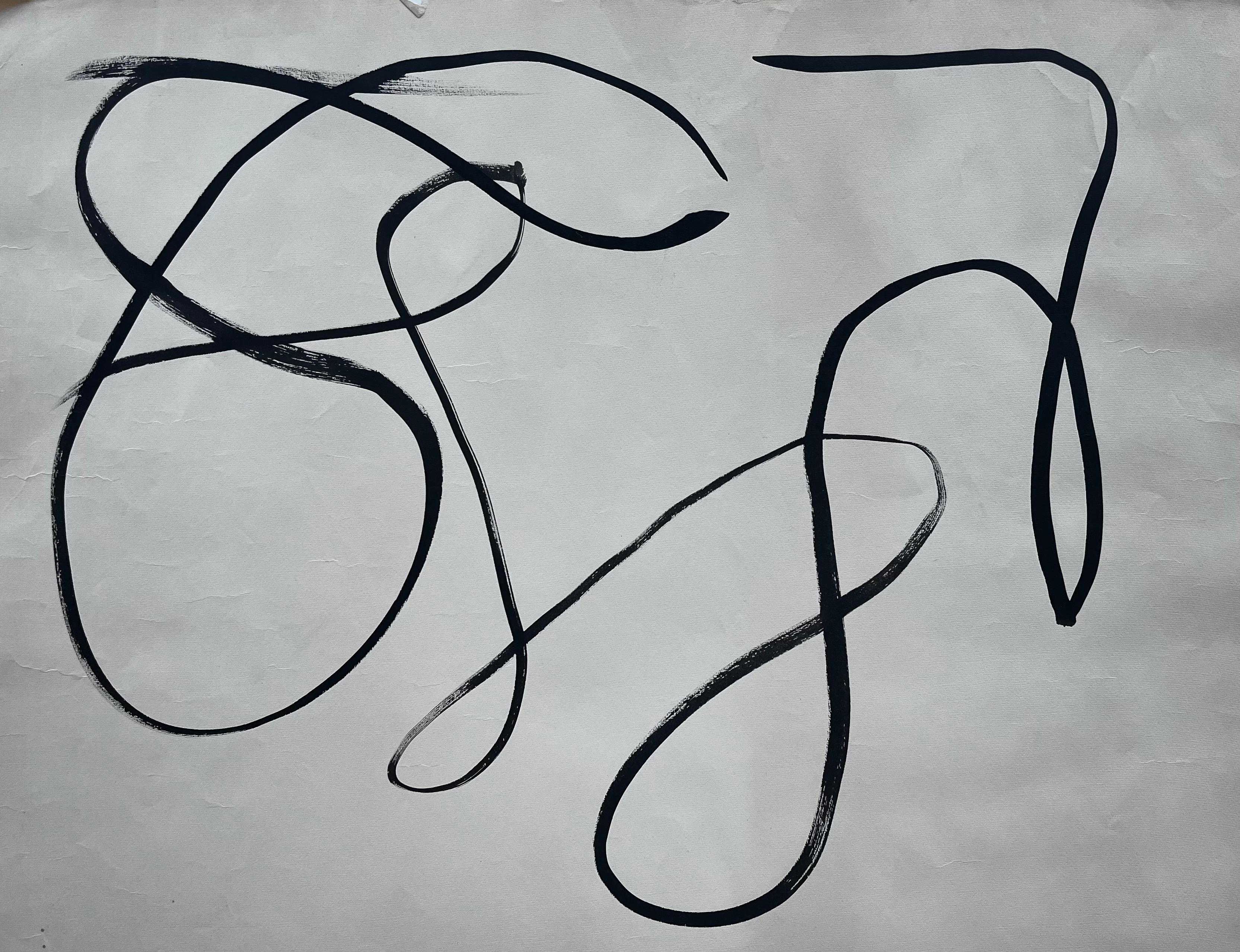 Abstract Drawing French Mid Century  - Peinture à l'encre calligraphique expressionniste abstraite française du milieu du siècle
