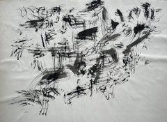 Mid Century French Abstract Expressionist Ink Landscape