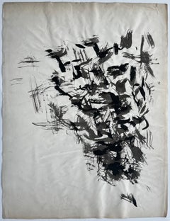 Mid Century French Abstract Expressionist Ink Wash Gestural Painting