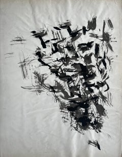 Mid Century French Abstract Expressionist Ink Wash Gestural Painting
