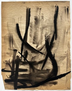 Mid Century French Abstract Expressionist Ink Wash Modernist Painting