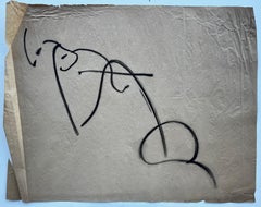 Mid Century French Abstract Reclining Figure Expressionist Ink Painting