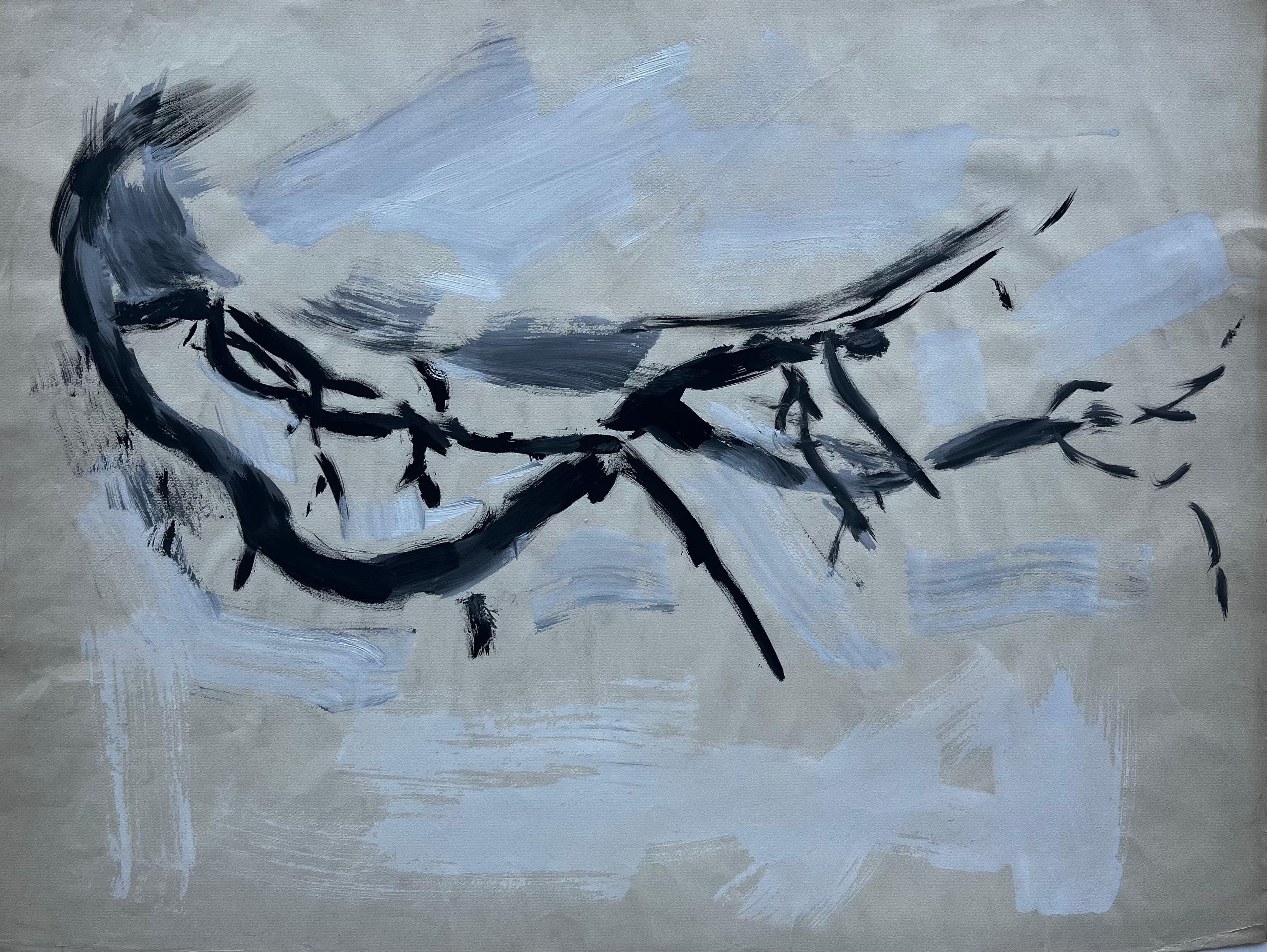 French Mid Century  Figurative Art - Mid Century French Abstract Reclining Nude Expressionist Ink Painting