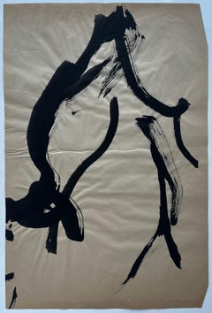 Mid Century French Abstract Standing Figure Expressionist Ink Painting