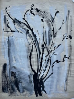 Mid Century French Abstract Tree Expressionist Ink Gouache Painting
