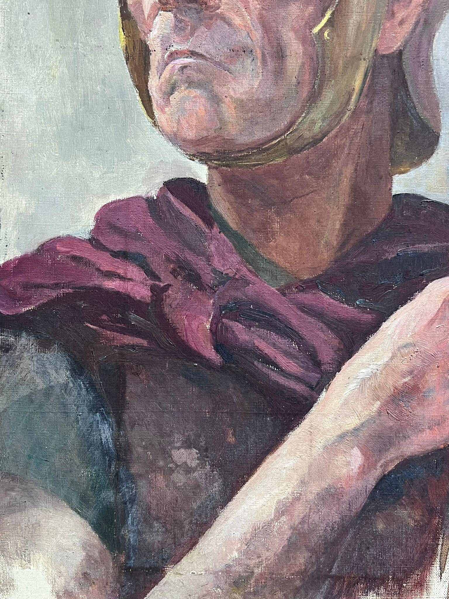 Porträt eines römischen Soldaten in Kopfbedeckung und mit Speer 1950er Jahre Französische Ölmalerei (Impressionismus), Painting, von French Mid Century 