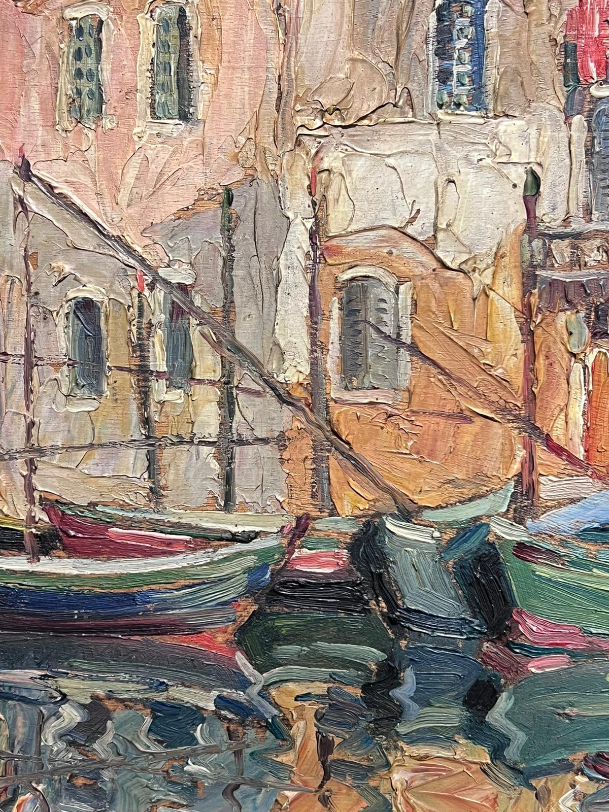 St Tropez Harbor Boats Moored Sleep Sunny French Old Town 1950's Impressionist For Sale 1