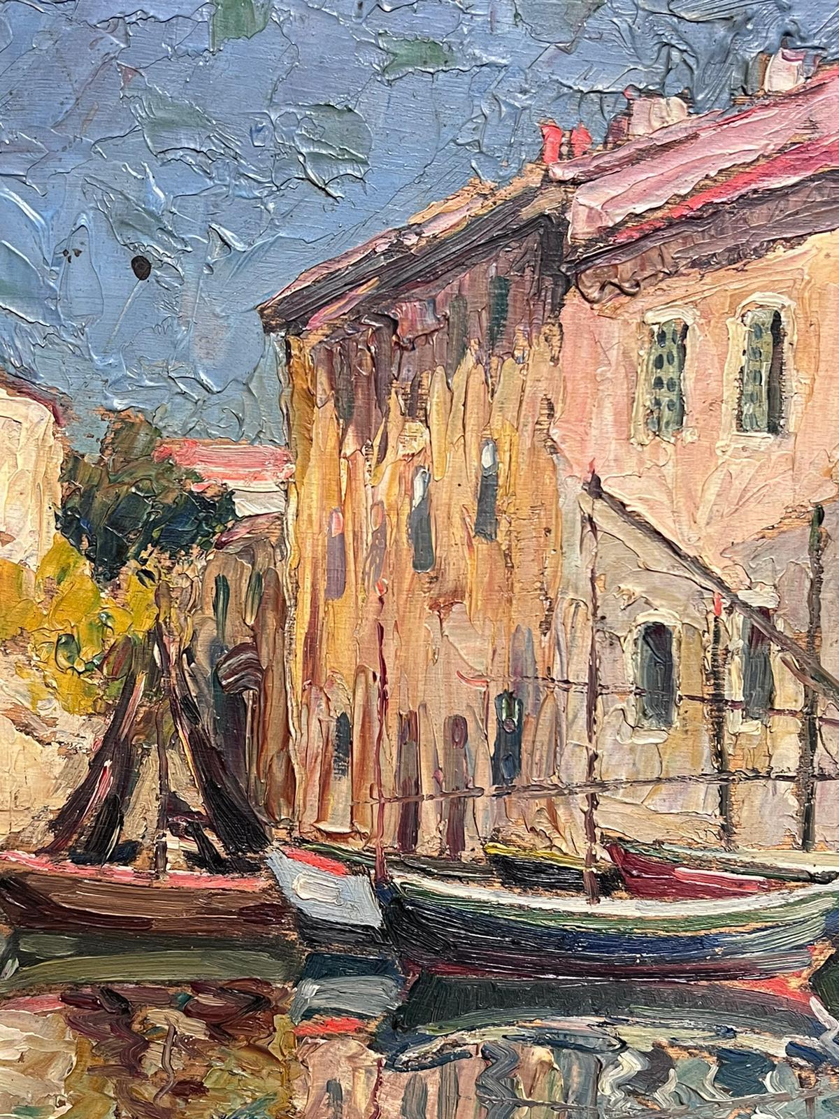 St Tropez Harbor Boats Moored Sleep Sunny French Old Town 1950's Impressionist For Sale 2