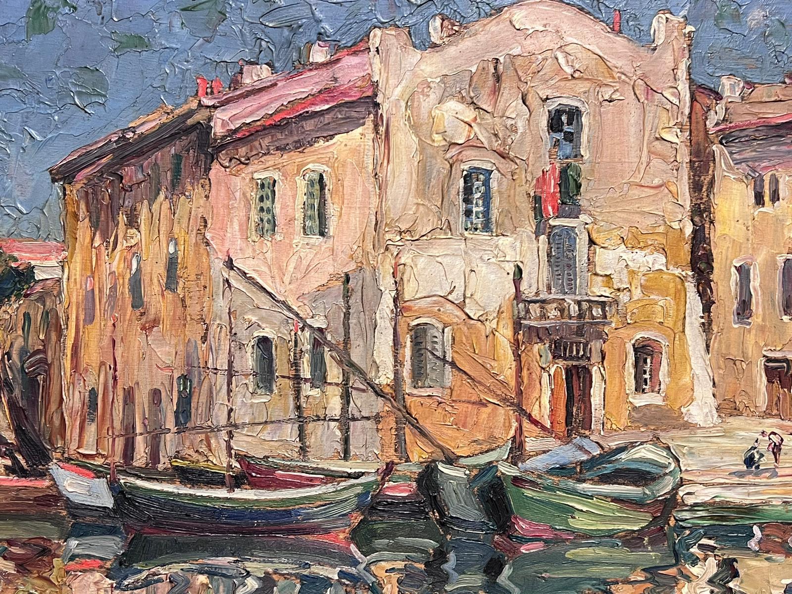 St Tropez Harbor Boats Moored Sleep Sunny French Old Town 1950's Impressionist For Sale 3