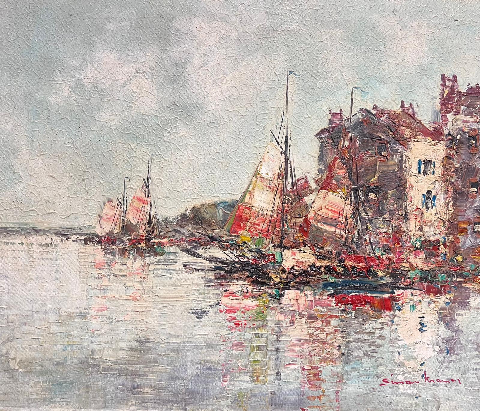 St Tropez Harbour Mid 20th Century French Post Impressionist Signed Oil Painting