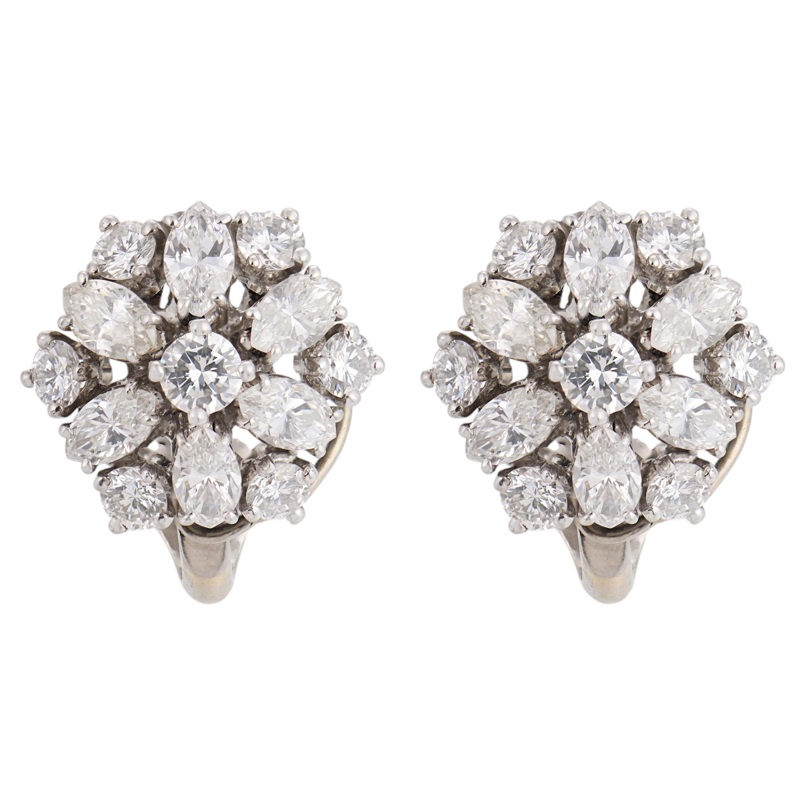 French Mid Century 3.00 carat diamond platinum earrings