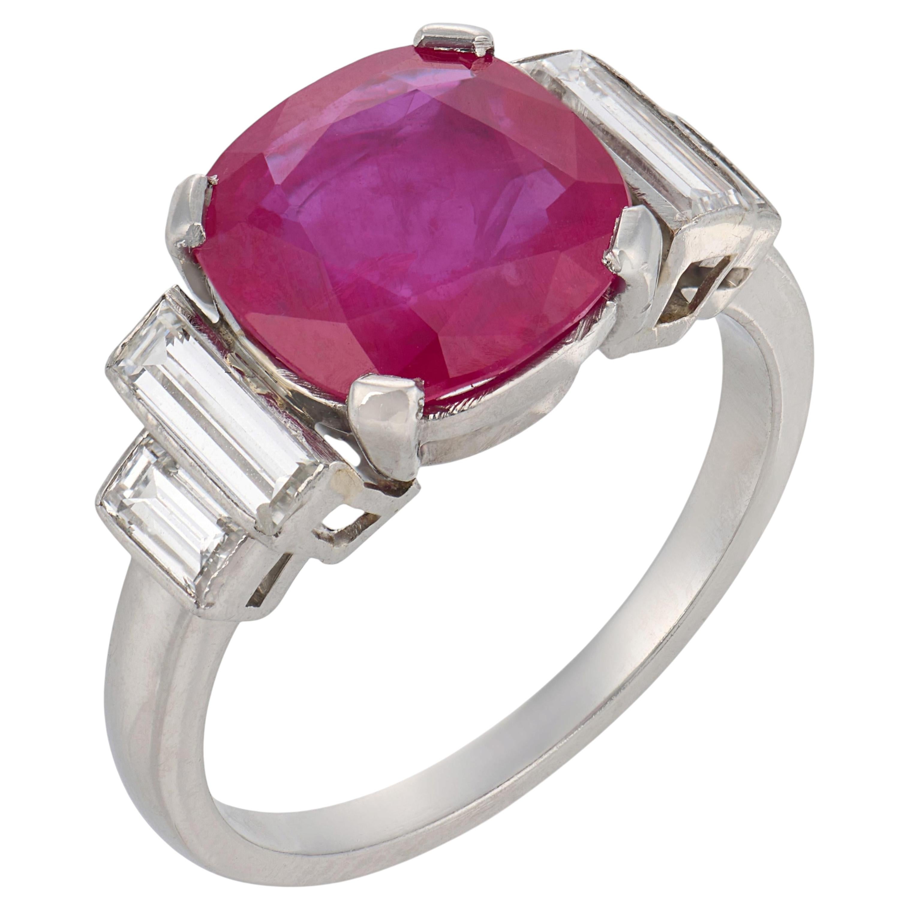 French Mid Century 3.55 carat Burma ruby diamond platinum ring