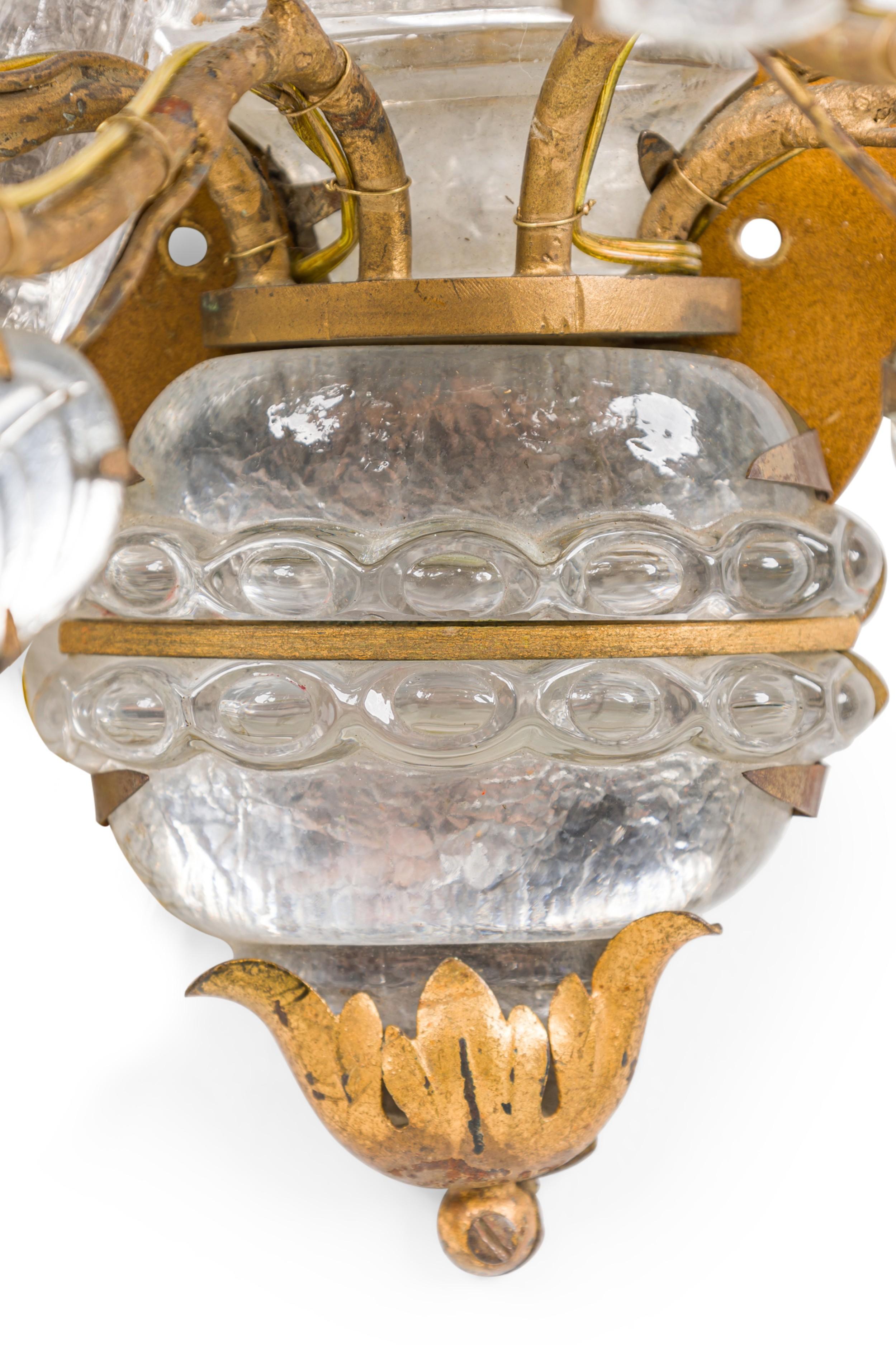 French Mid-Century 4 Arm Glass and Bronze Peacock Wall Sconce In Good Condition For Sale In Queens, NY