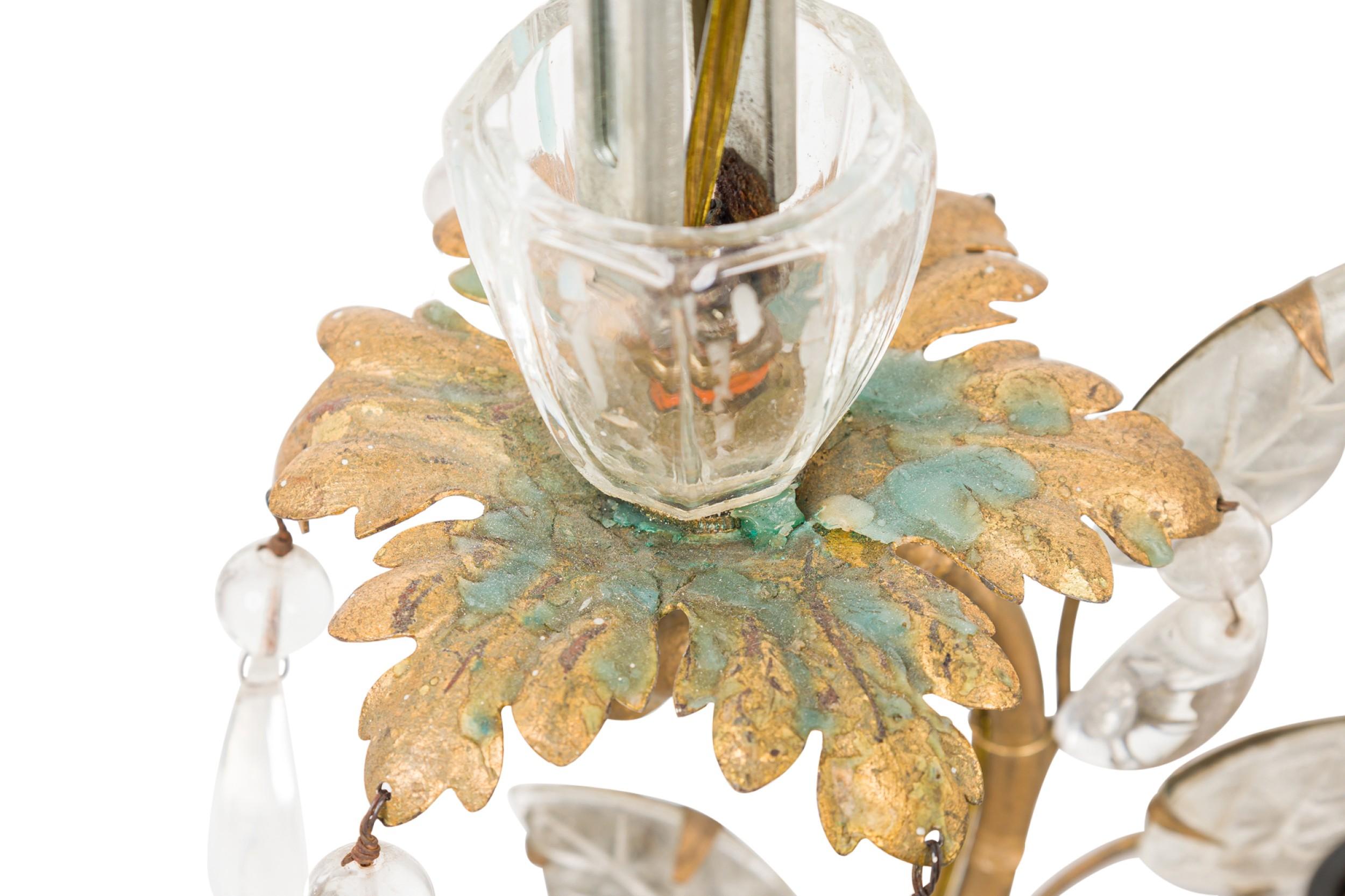 20th Century French Mid-Century 4 Arm Glass and Bronze Peacock Wall Sconce For Sale