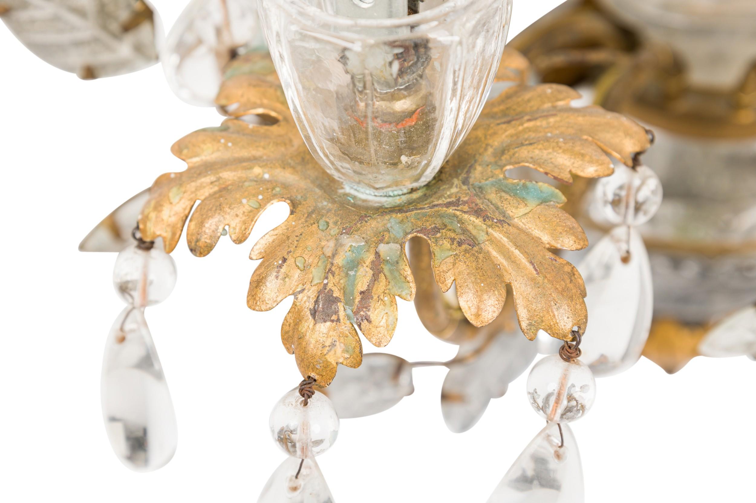 French Mid-Century 4 Arm Glass and Bronze Peacock Wall Sconce For Sale 1