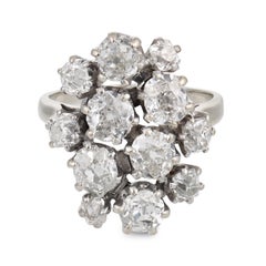 French Mid Century 4.90 carat old mine cut diamond platinum cocktail ring
