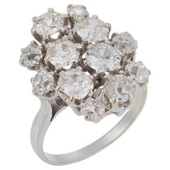 French Mid Century 4.90 carat old mine cut diamond platinum cocktail ring
