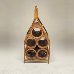 Portabottiglie o rastrelliera per vino in vimini, rattan e bambù della metà del secolo scorso
