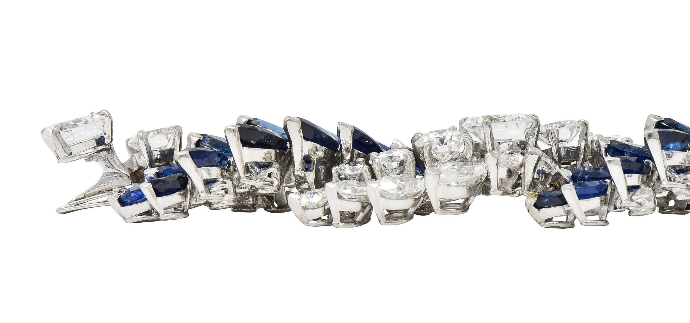 French Mid-Century 51.70 CTW Sapphire Diamond Platinum Vintage Twist Bracelet 5