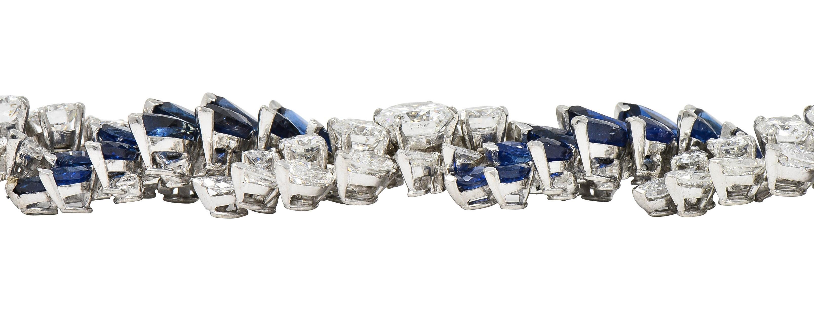 French Mid-Century 51.70 CTW Sapphire Diamond Platinum Vintage Twist Bracelet 6