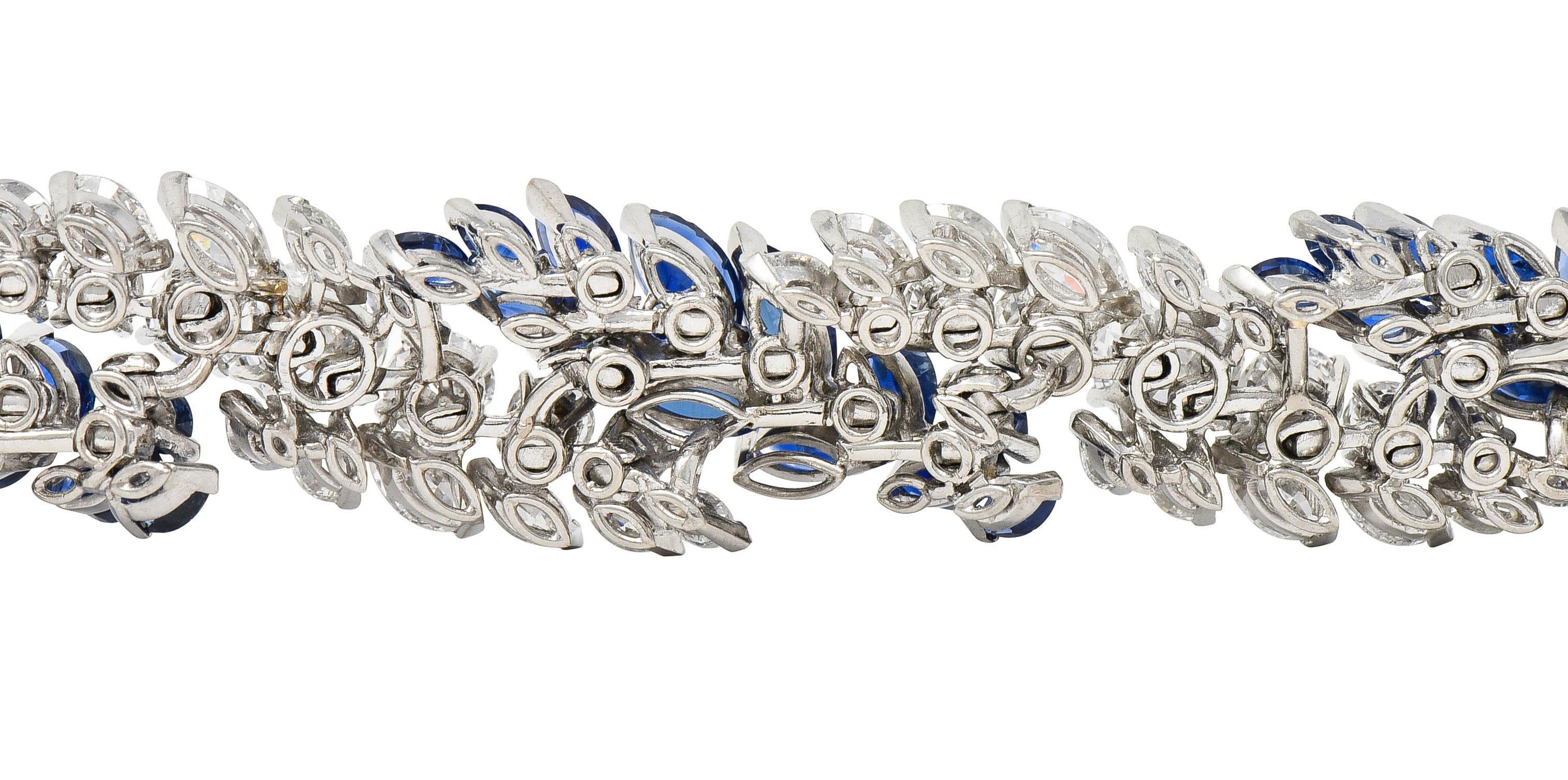 French Mid-Century 51.70 CTW Sapphire Diamond Platinum Vintage Twist Bracelet 7