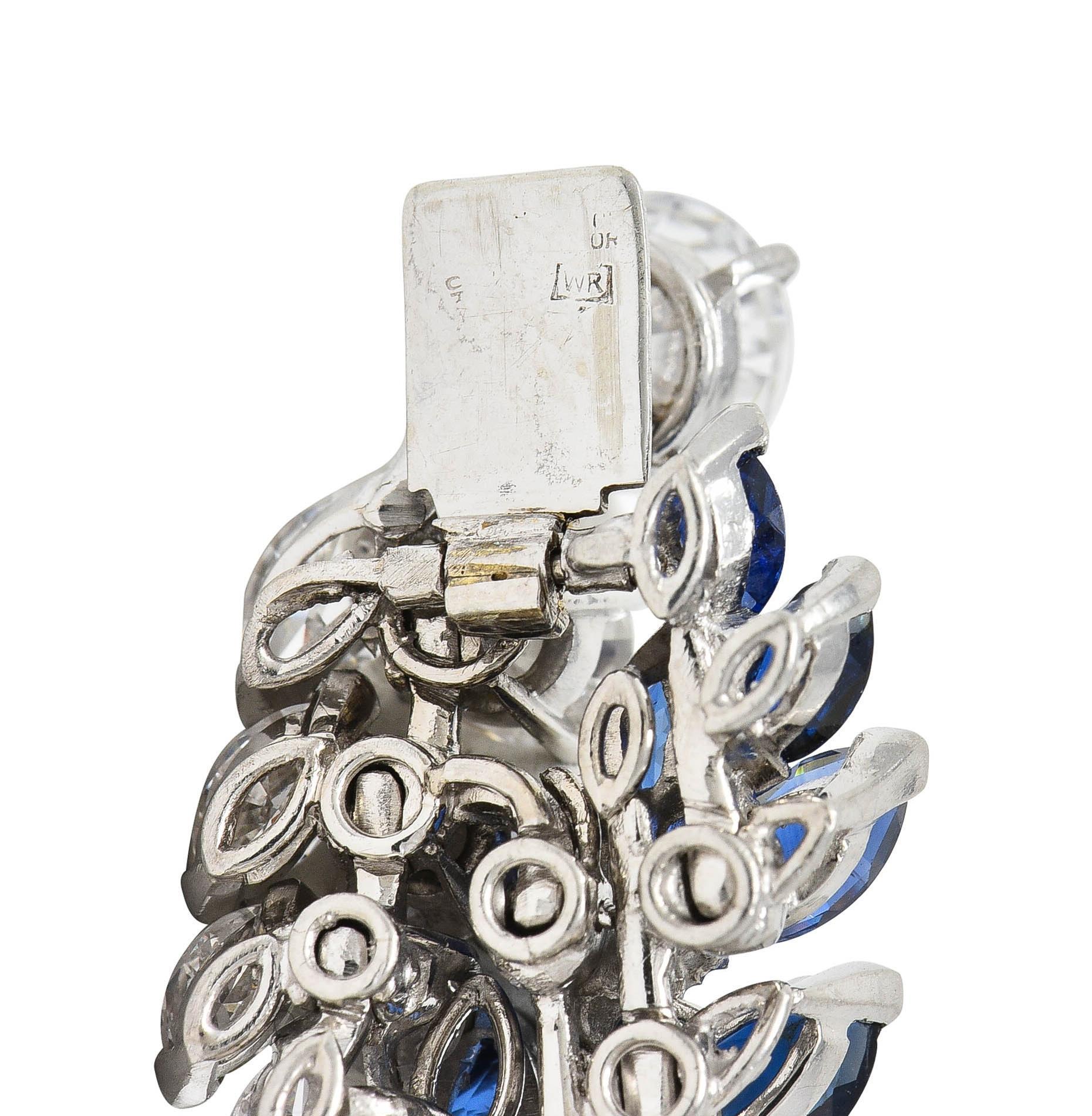 French Mid-Century 51.70 CTW Sapphire Diamond Platinum Vintage Twist Bracelet 9