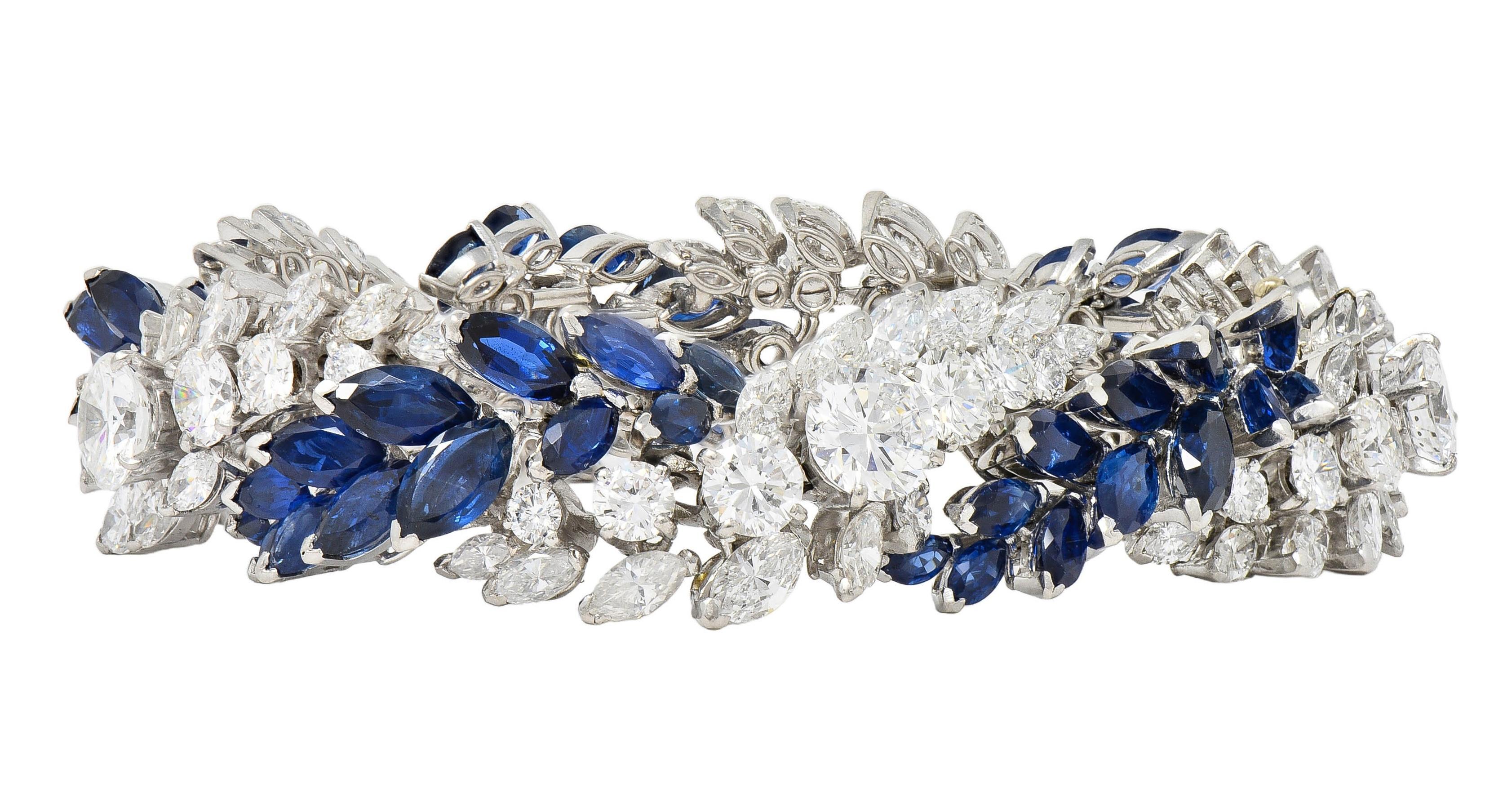 French Mid-Century 51.70 CTW Sapphire Diamond Platinum Vintage Twist Bracelet 10