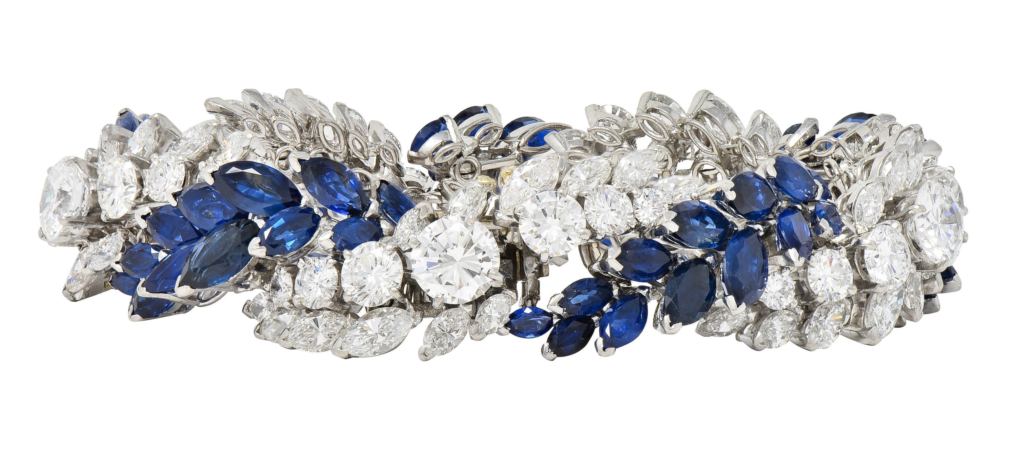 Women's or Men's French Mid-Century 51.70 CTW Sapphire Diamond Platinum Vintage Twist Bracelet