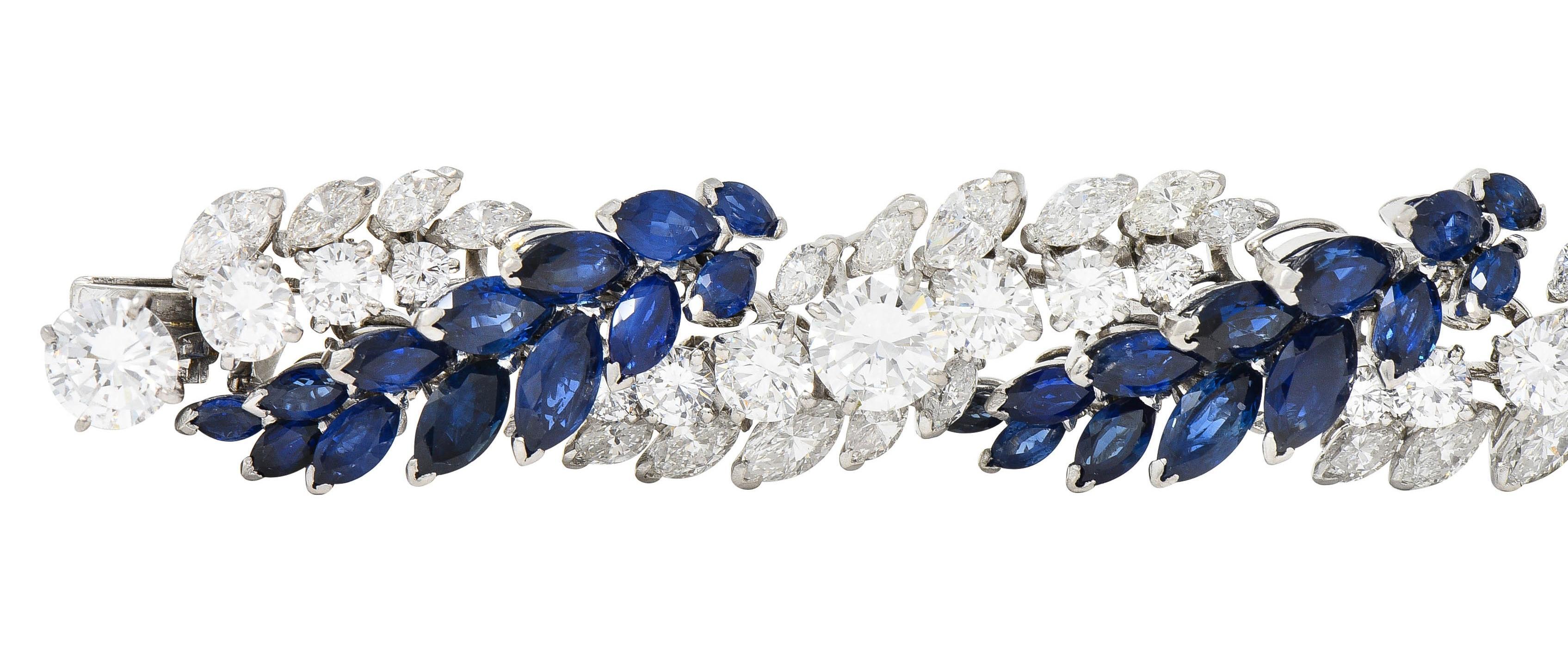 French Mid-Century 51.70 CTW Sapphire Diamond Platinum Vintage Twist Bracelet 1