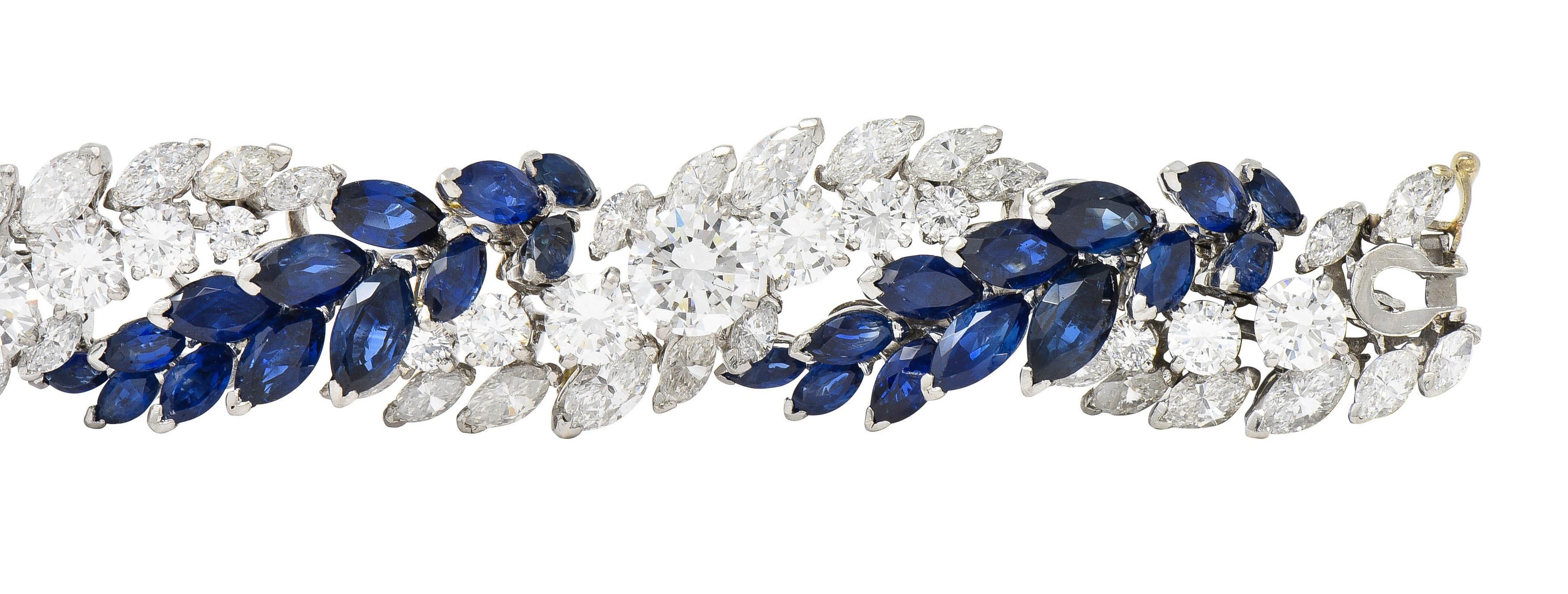 French Mid-Century 51.70 CTW Sapphire Diamond Platinum Vintage Twist Bracelet 2