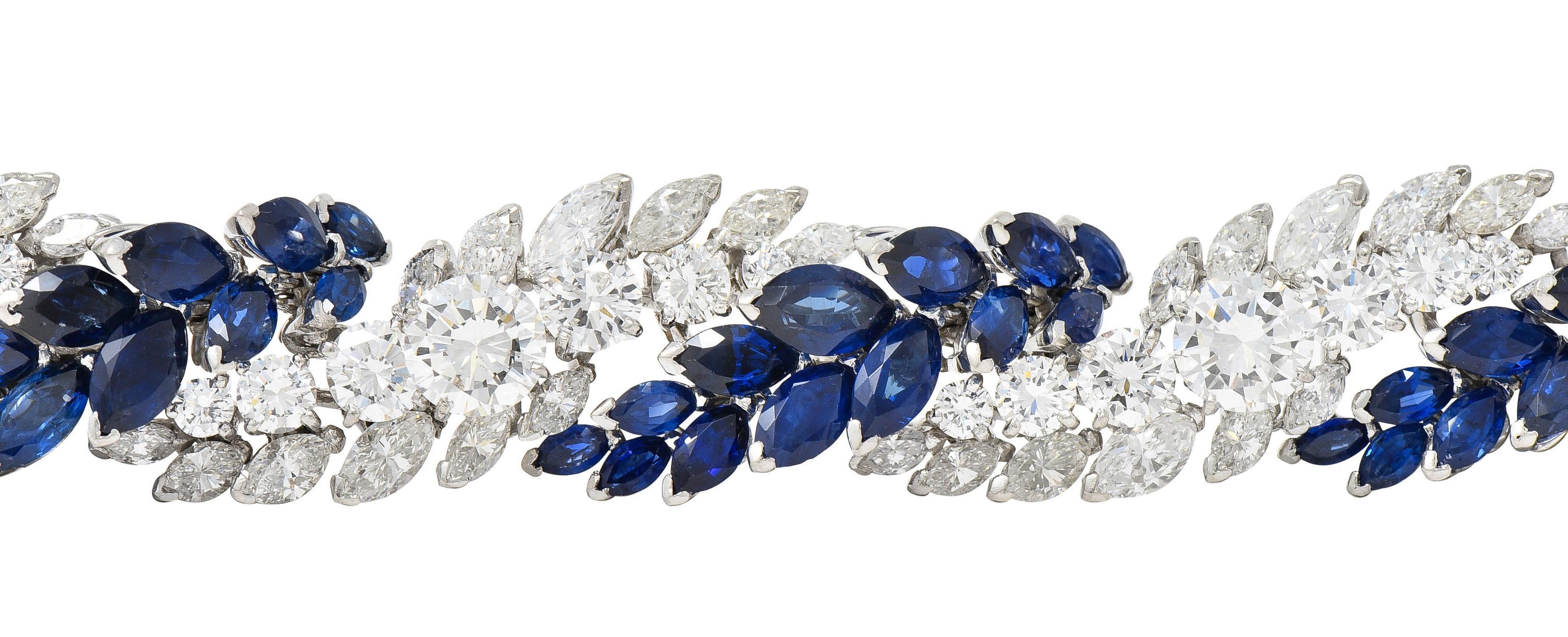 French Mid-Century 51.70 CTW Sapphire Diamond Platinum Vintage Twist Bracelet 3
