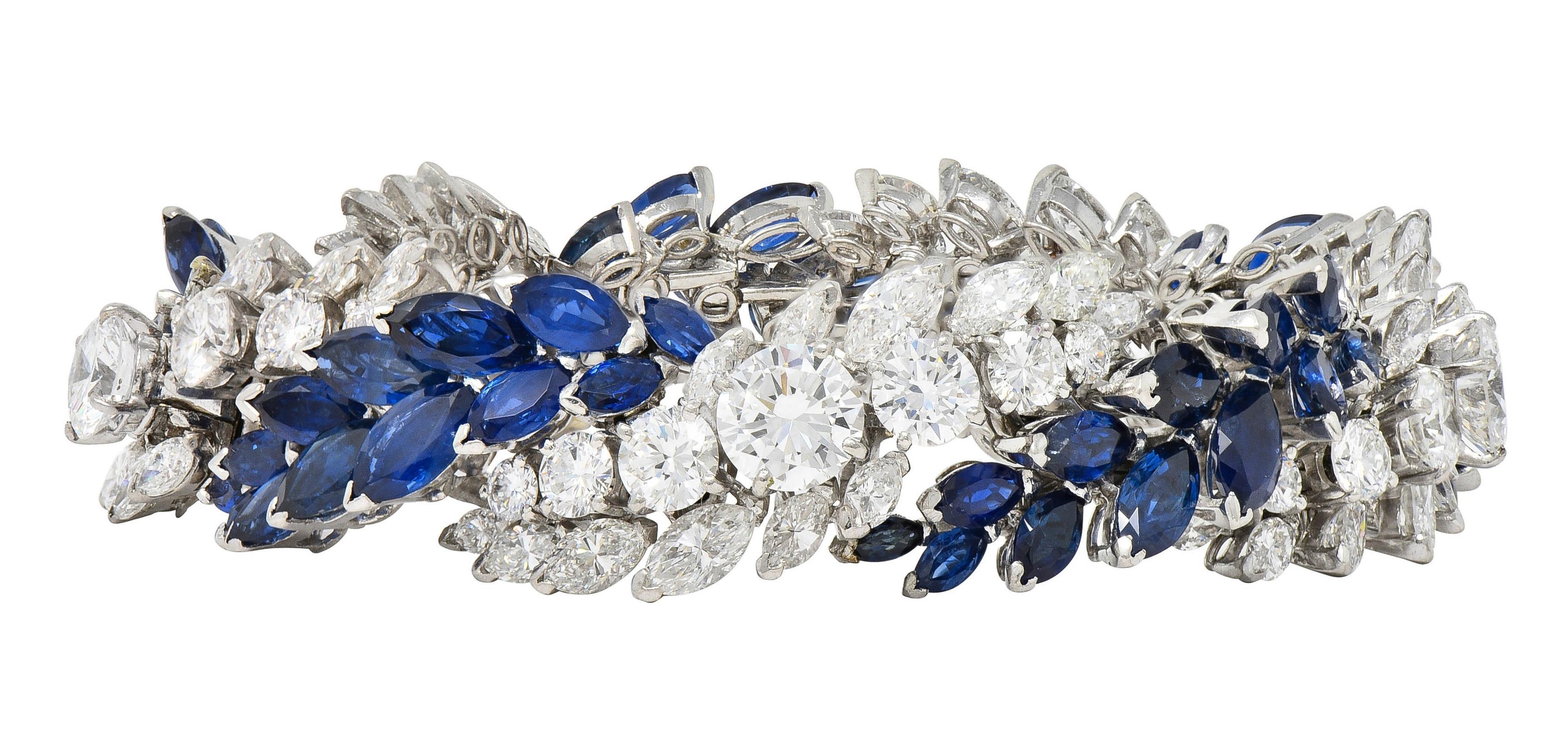 French Mid-Century 51.70 CTW Sapphire Diamond Platinum Vintage Twist Bracelet 4