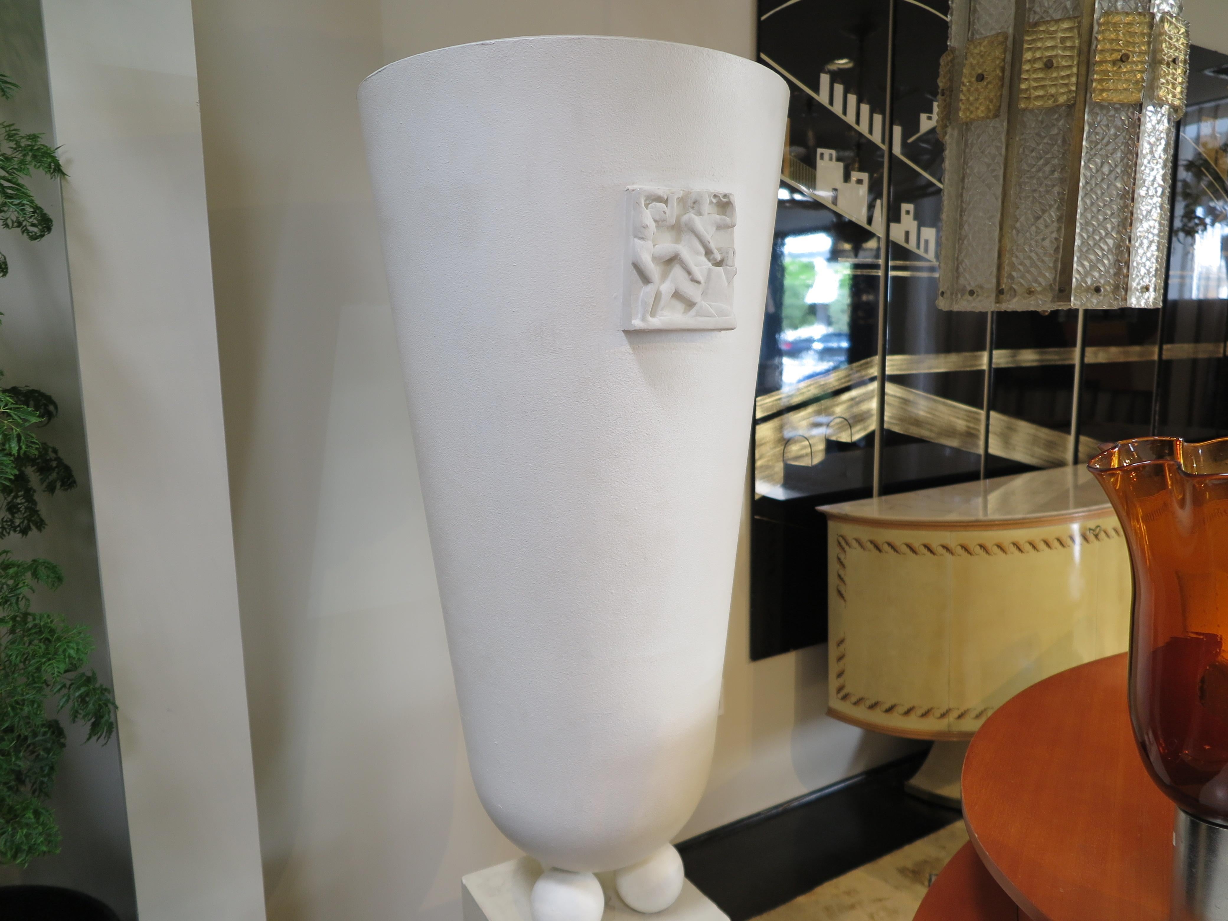 Plaster French Mid-Century White Vessel by Henri Lagriffoul For Sale