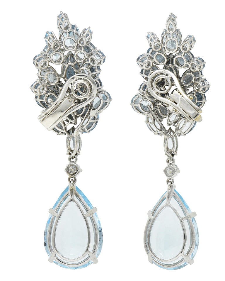 Women's or Men's French Mid-Century 77.50 Carats Aquamarine Diamond 18 Karat Convertible Earrings